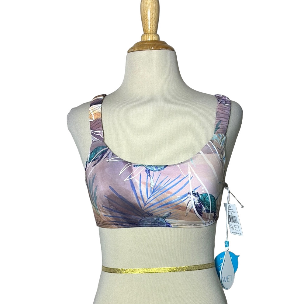 New WET Women Medium Turtle Print Wide Strap Bikini Swim Top‎ Beach Coast Resort